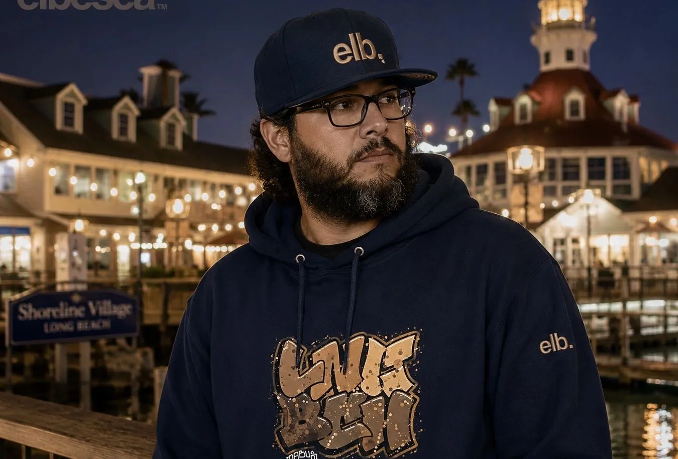 ELBESEA — elb. cap and LNG BCH hoodie at Shoreline Village, Long Beach